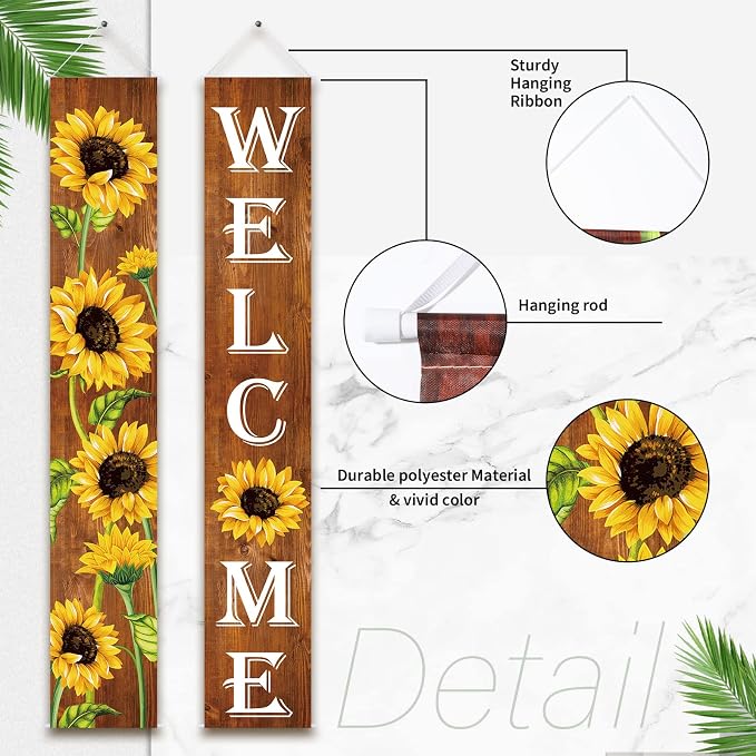 Tatuo Sunflower Welcome Hanging Banners Summer Porch Banners Flags Spring Door - Image 3