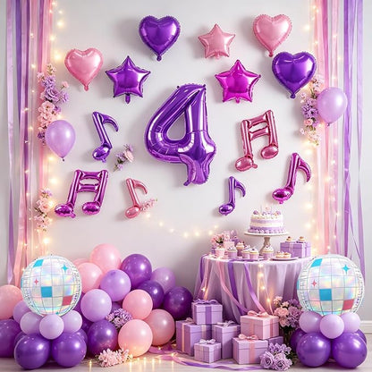 TONIFUL Girl‘s Purple Pink Music Themed 4th Birthday Decorations | 40 Inch - Image 5