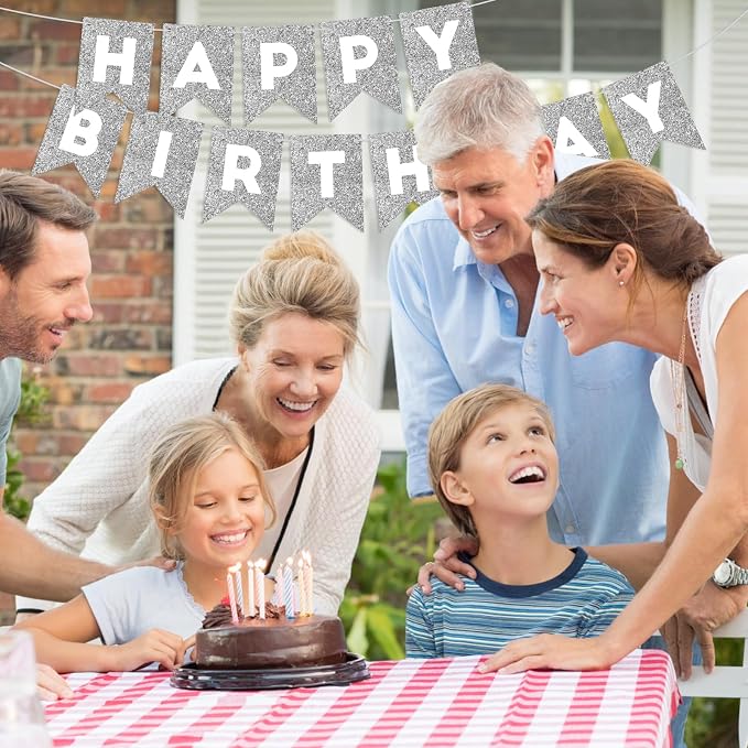 Silver Happy Birthday Banner Happy Birthday Sign - Image 7