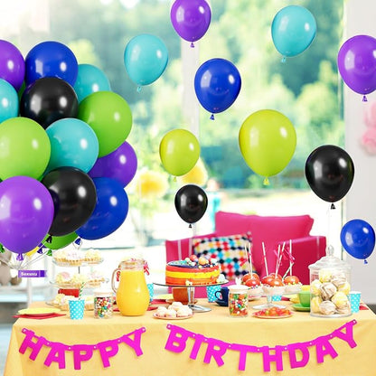 Green Purple Blue Balloons, 12 Inch Purple Green Teal Black Latex Balloons - Image 4