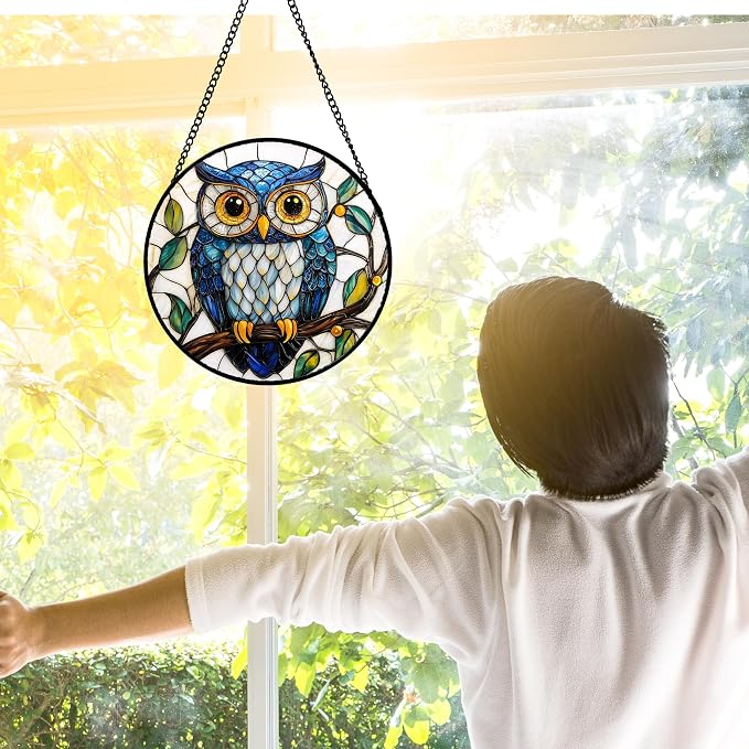DASTOLL Stained Glass Window Hanging, Owl Gifts - Image 4