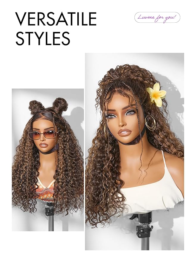 LUVME HAIR 7x6 HD Lace All-Day Comfort Wig PartingMax Lace Wigs Water Wave Curly Lace Front Wigs Human Hair Pre Cut Plucked Lace Frontal Glueless 22 Inches Hlighlight Color