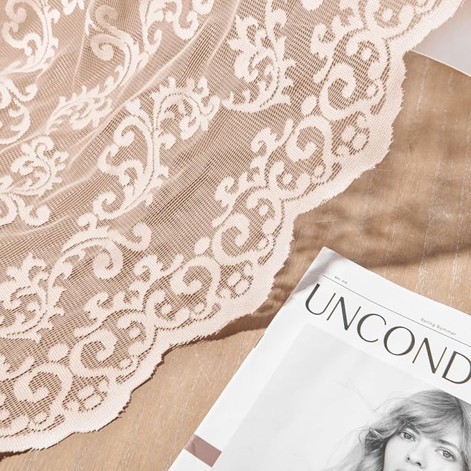 Blush Pink Lace Curtains 63 Inch Length 2 Panels set Victorian Floral Curtains - Image 6