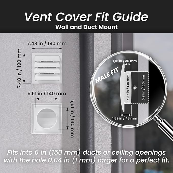 Repa Market 6 Inch Brown Dryer Vent Hood/Duct Cover for Walls or Ducting/ABS Plastic Grille with Flaps & Insect Screen/Exhaust and Dryer Vent Covers for Indoor & Outdoor Use