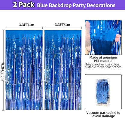 Blue Streamers Party Decorations 3.3x8.2ft, 2 Pack Dark Blue Tinsel Backdrop - Image 3