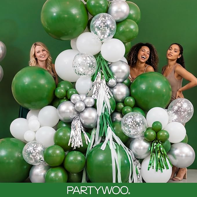 PartyWoo Dark Green Balloons 145pcs Emerald Hunter Forest Green Color | - Image 5