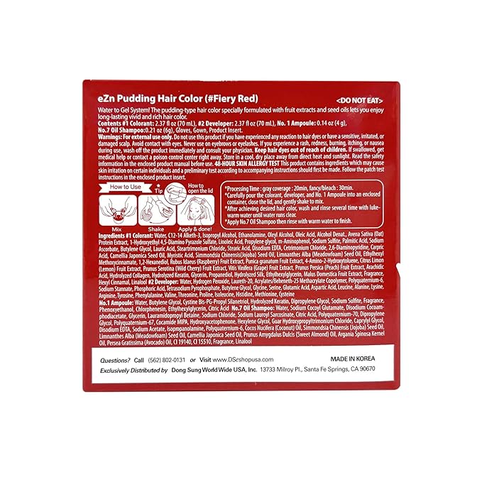 eZn Pudding Hair Dye, Ammonia-Free, Semi-Permanent DIY Korean Hair Dye Color with Keratin (Fiery Red)