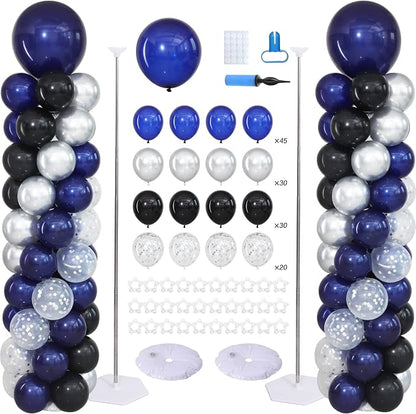 Navy Blue Black and Silver Balloon Column Stand Kit Set of 2 by ZyloonDecoration