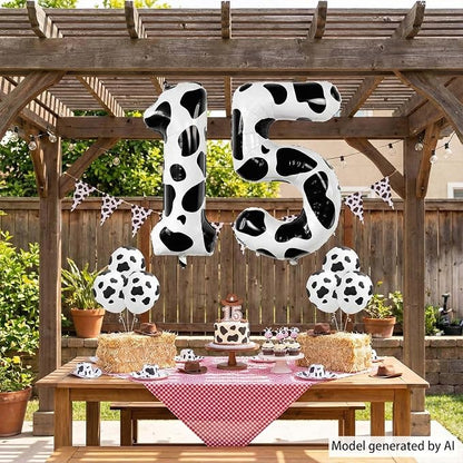 40 Inch Cow Print Number 15 Balloon Set, Giant Black and White Foil 1 and 5 - Image 5