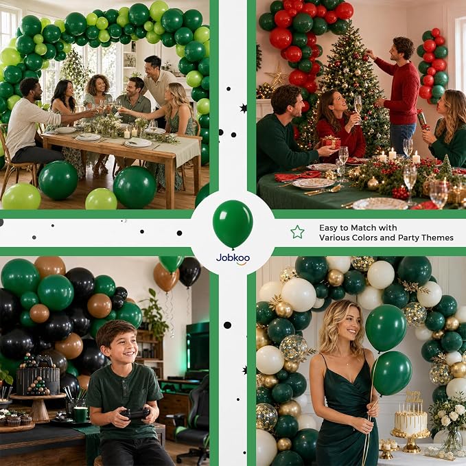 Jobkoo Green Balloons, 12 Inch Dark Emerald Hunter Forest Green Balloon | Matte - Image 6