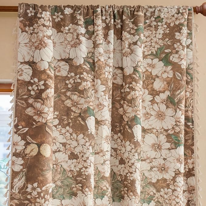 Floral Semi Sheer Rod Pocket Bedroom Curtains 84 Inch Length 2 Panels Set | - Image 2