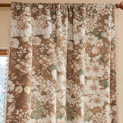Floral Semi Sheer Rod Pocket Bedroom Curtains 84 Inch Length 2 Panels Set | - Image 2