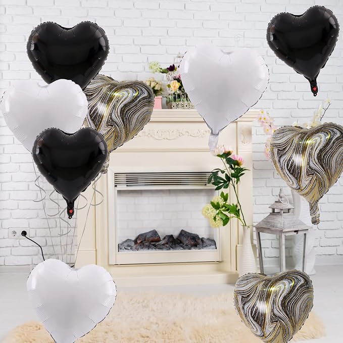 Black White Foil Heart Balloons, Valentines Balloons 18inch Black Foil Balloon - Image 5