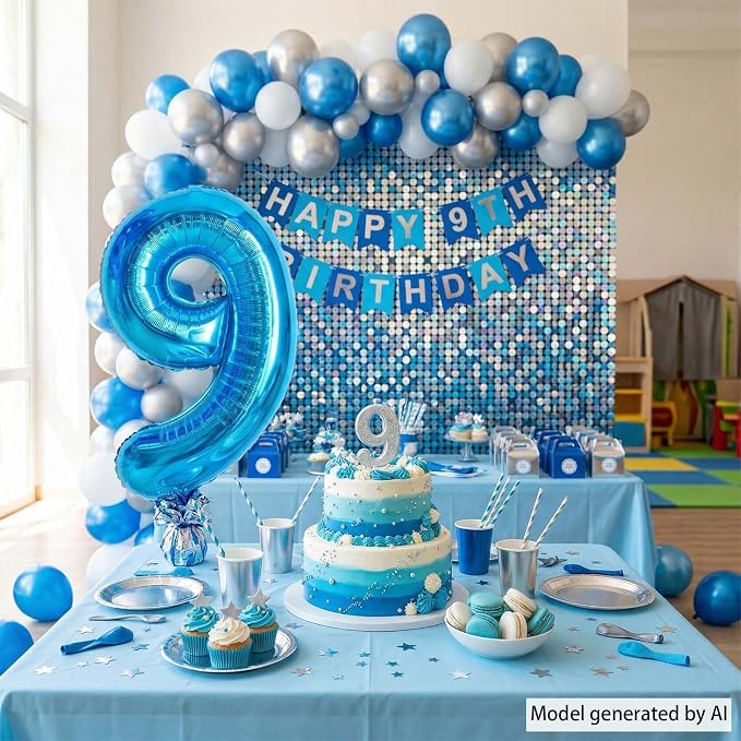 Light Blue Number 9 Balloon 40 Inch, Foil Numeral - Image 7