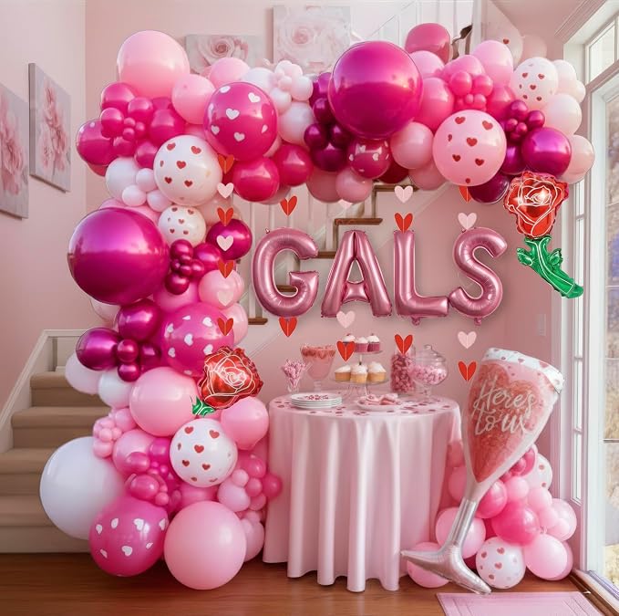 Galentines Day Party Decorations hot pink and pink Balloon Arch Garland Kit by KozeeBalloons%E2%80%94%E2%80%94ColorMatters