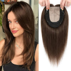 Hair Toppers for Women Real Human Hair, 360° 3D Toppers Pieces for Women with Thinning Crown Side Bangs 14 Inch Upgrade Big Basement (Medium Brown, 14 Inch Side Bangs)