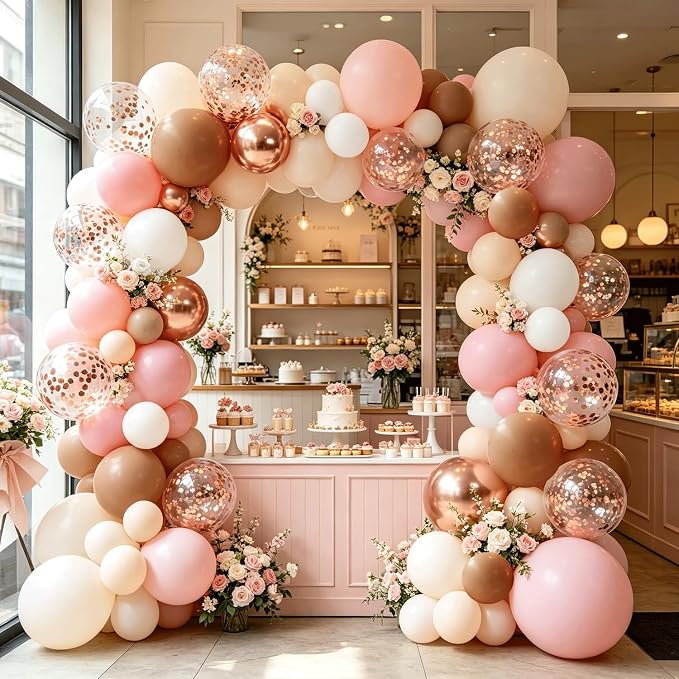 Pink and Brown Balloon Arch Kit, Party | Dusty Retro Blush Pink Brown White - Image 7