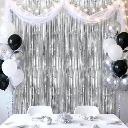 jijAcraft Metallic Silver Tinsel Foil Fringe Curtain, 3 Pack 3.2x6.5 Feet Party - Image 7