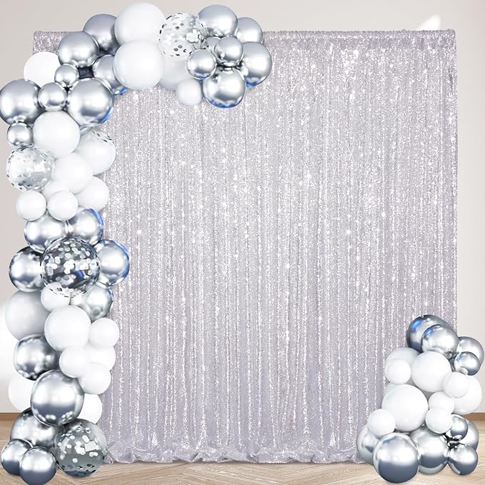 Silver Backdrop Curtains 2 Pieces 5FTx10FT Sequin Backdrop Decor - Image 6