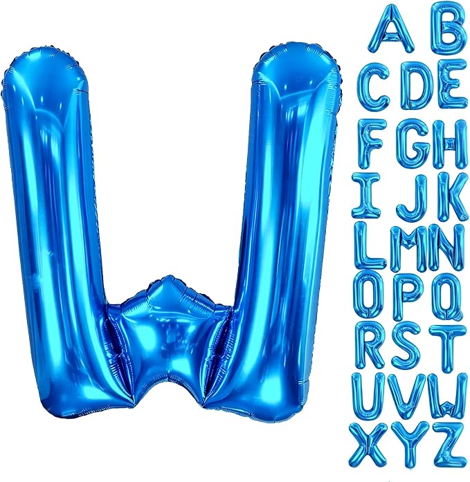 Letter W Balloon 40 Inch Blue, Giant Alphabet Foil Balloon, Big Mylar Party by Aeniaza