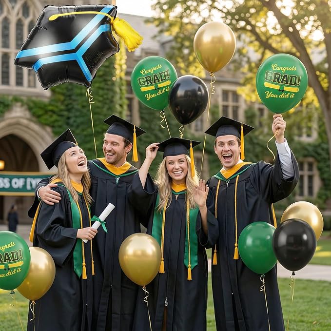 Green Black Graduation Balloons, Dark Green Gold Black Balloons - Image 8