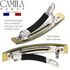 Camila Paris CP3032 French Hair Barrette Clip for Girls, Set of 2 Green Rubberized Metal Clasp Strong Hold Grip Hair Clips for Women, No Slip Durable Styling Girls Hair Accessories, Made in France