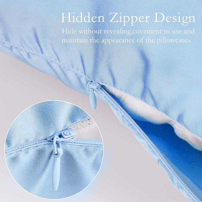 Silk Pillowcase for Hair and Skin 2 Pack 100% Mulberry Silk Bed Pillowcase Hypoallergenic Soft Breathable Both Sides Silk Pillow Case with Hidden Zipper, Pillow Cases (Queen, Blue)