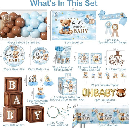 213Pcs cocomigo Blue Baby Boy Shower Decorations Tableware Set, 25 Serves | - Image 4