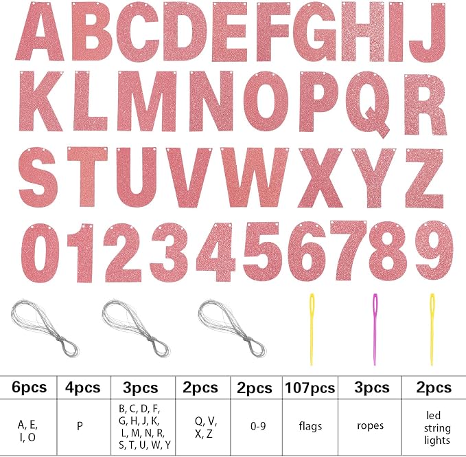 TaoBary 112 Pcs DIY Letter Kit Glitter Customizable Banner Letters Include 107 - Image 4