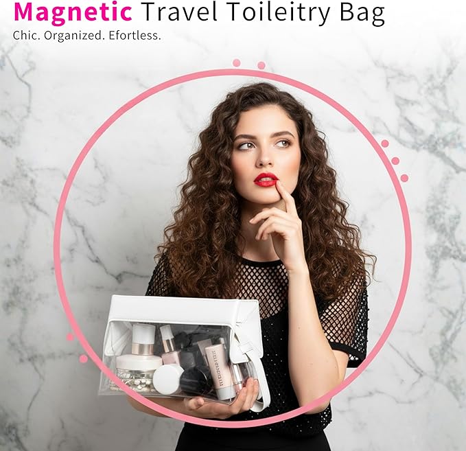 Magnetic Travel Toiletry Bag – Clear TSA-Approved Quart Kit with Magnetic Closure | Leak-Resistant, Durable & Modular Design | Perfect Hygiene Organizer for Travel Essentials (Pebble)