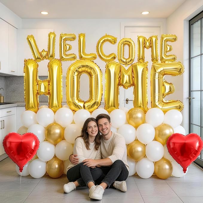 Welcome Home Balloons Red Gold, 40Inch HOME and 16Inch Welcome Foil Balloons - Image 5