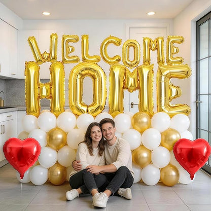 Welcome Home Balloons Red Gold, 40Inch HOME and 16Inch Welcome Foil Balloons - Image 5