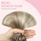 PINKPEARL Human Hair Clip in Hair Extensions 14inch #8T60 Ash Brown to Platinum Blonde Balayage Clip in Hair Extensions Real Human Hair 7pcs 120g Natural Remy Human Hair(#8T60-14)