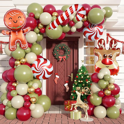 Christmas Balloon Garland Arch Kit, Gingerbread Man Windmill Foil Balloons by Paready