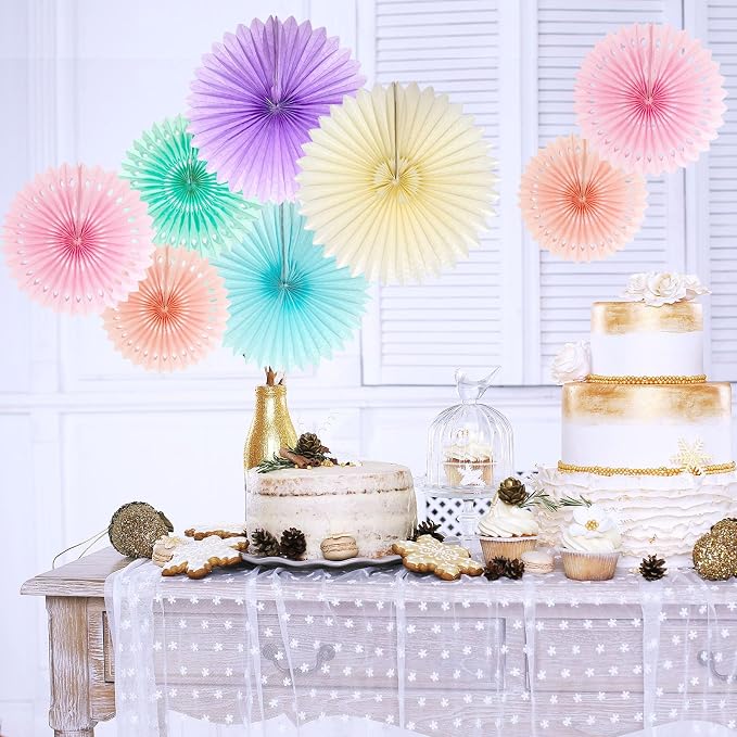ANSOMO Pastel Rainbow Paper Fans Party Decorations Colorful Ice Cream Easter - Image 4