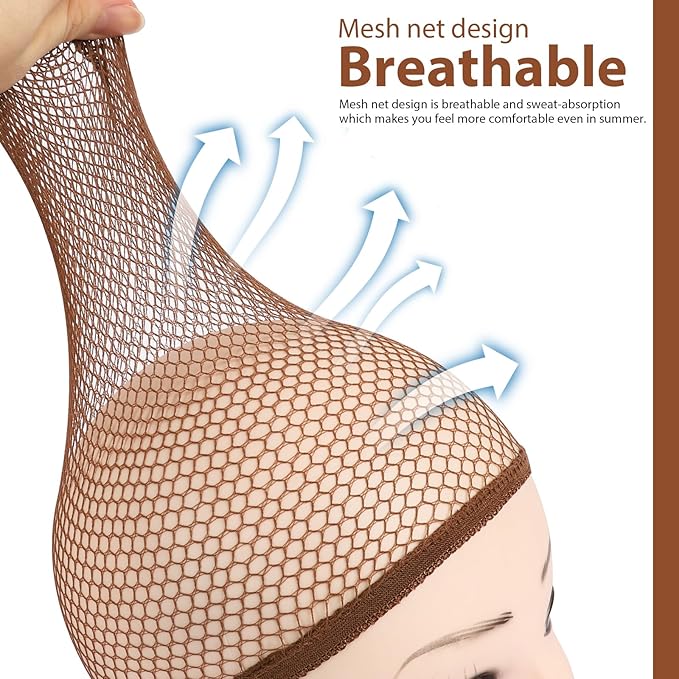 Fandamei Wig Cap, 6PCS Wig Caps for Women Kids Brown, Mesh Wig Cap Net, Closed End Hair Nets, Nylon Hair Net for Wigs for Halloween Rave Party Cosplay