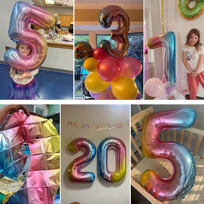 40 Inch Number Balloons 0-9 Rainbow Gradient Large 5 Balloons, Digital Balloons - Image 7