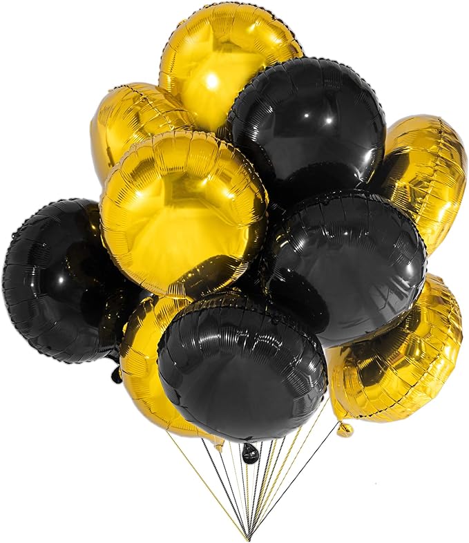 Black Gold Foil Mylar Round Balloons 20 pcs 18 Inch Metallic Party Balloons by Adeer