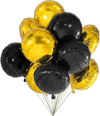 Black Gold Foil Mylar Round Balloons 20 pcs 18 Inch Metallic Party Balloons by Adeer