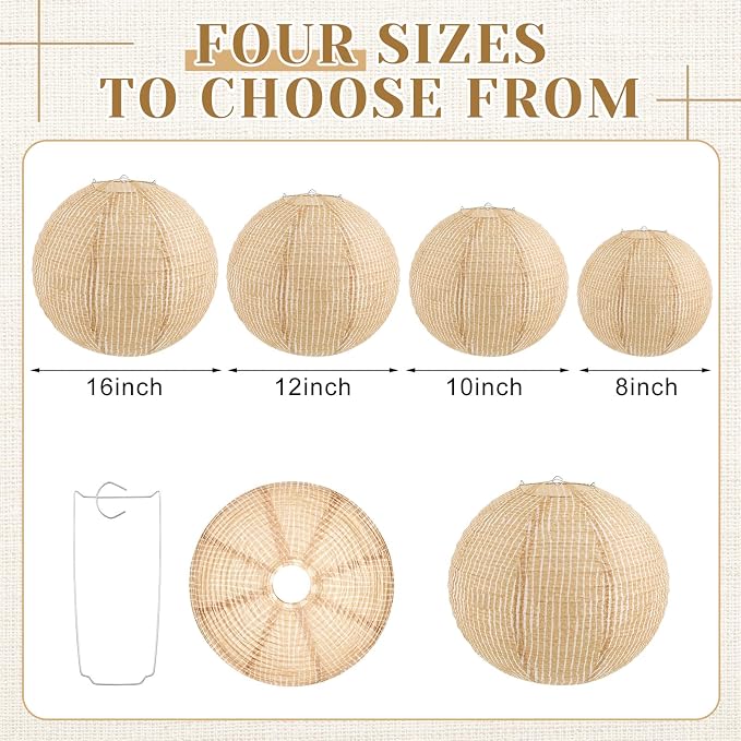 12 Pcs Print Burlap Paper Lanterns Round Chinese Paper Lanterns Farmhouse Boho - Image 2