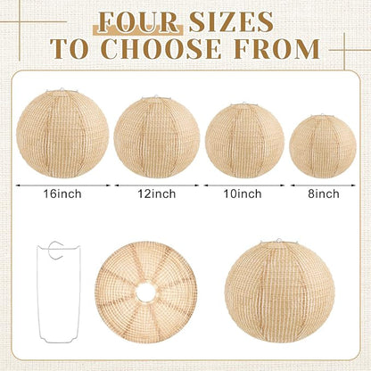 12 Pcs Print Burlap Paper Lanterns Round Chinese Paper Lanterns Farmhouse Boho - Image 2