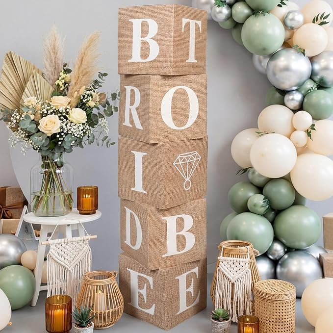 5 Pcs Burlap Bridal Shower Decorations Balloon Boxes Boho Boxes by Threehoney