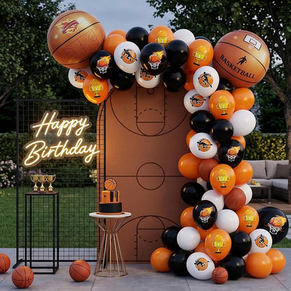 Basketball Balloons, 12 Inch Black Orange White Party Balloons - Image 4