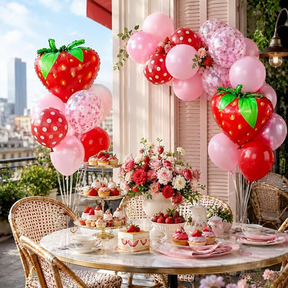 Strawberry Balloons for Sweet Party Decor | 12 Inch Red Pink Strawberry Printed - Image 6
