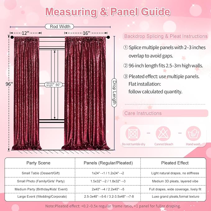 4x8FT Burgundy Red Sequin Backdrop Curtains Drape - Image 7