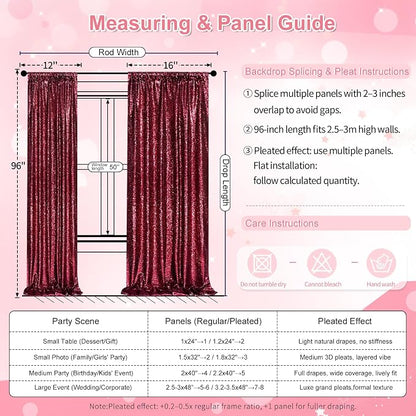 4x8FT Burgundy Red Sequin Backdrop Curtains Drape - Image 7