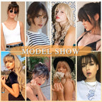 NAYOO Bangs Hair Clip - Moca Brown Fake Bangs 100% Real Human Hair Extensions Wispy Bangs for Women Fringe with Temples Hairpieces Curved Bangs for Daily Wear