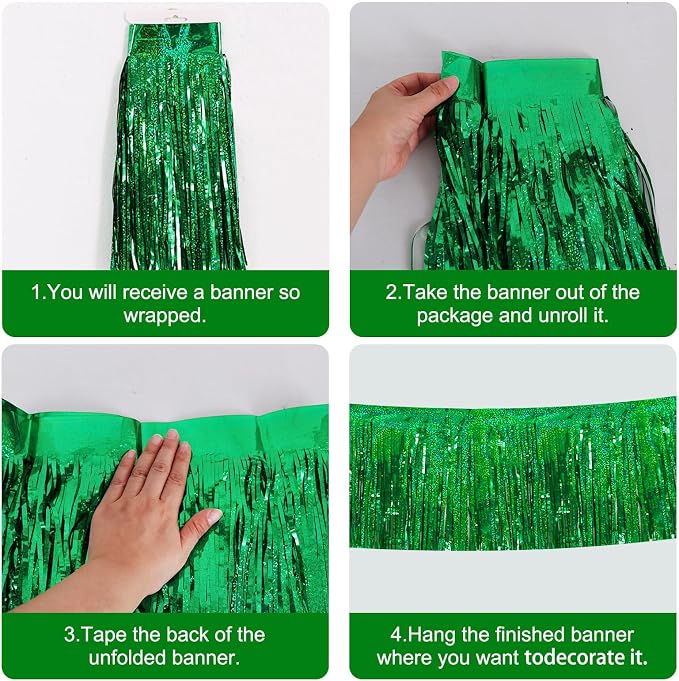 BEISHIDA Laser Green Fringe Garland Banner 30ft Wall Tinsel Foil Streamers | - Image 3