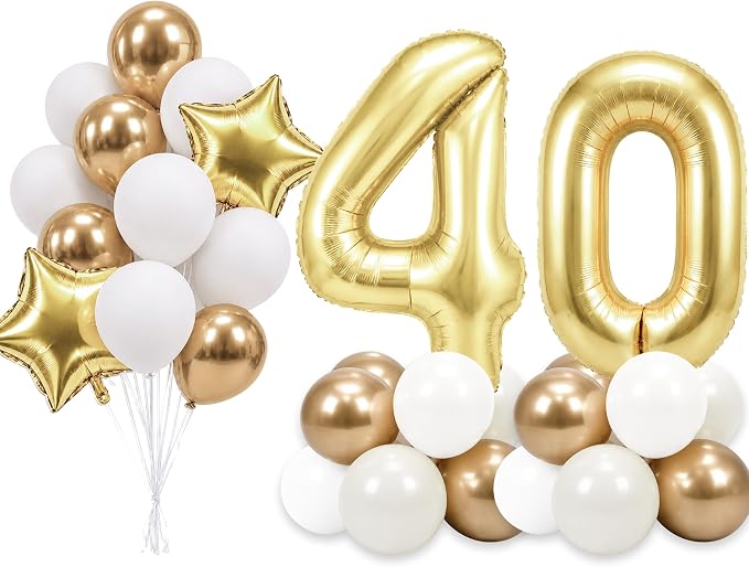 PartyWoo Number Balloons 40 Inch Gold Number 40 Kit 33pcs by PartyWoo
