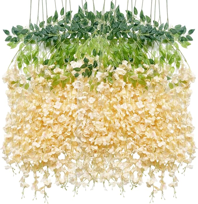 Artificial Flowers Hanging Flowers, Fake Wisteria Flower Garland Silk Vines by WONICE